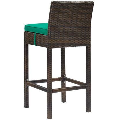 Conduit Bar Stool Outdoor Patio Wicker Rattan Set of 4, Fabric Rattan Wicker, Brown Green, 17529