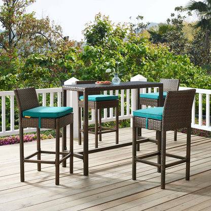 Conduit Bar Stool Outdoor Patio Wicker Rattan Set of 4, Fabric Rattan Wicker, Brown Green, 17529