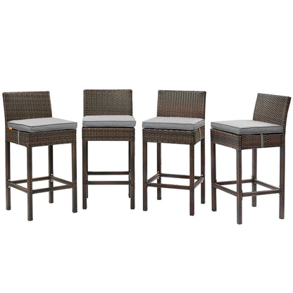 Conduit Bar Stool Outdoor Patio Wicker Rattan Set of 4, Fabric Rattan Wicker, Brown Gray Grey, 17530