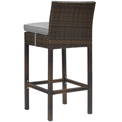 Conduit Bar Stool Outdoor Patio Wicker Rattan Set of 4, Fabric Rattan Wicker, Brown Gray Grey, 17530