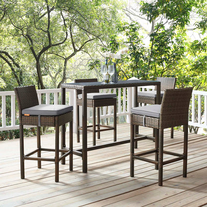 Conduit Bar Stool Outdoor Patio Wicker Rattan Set of 4, Fabric Rattan Wicker, Brown Gray Grey, 17530