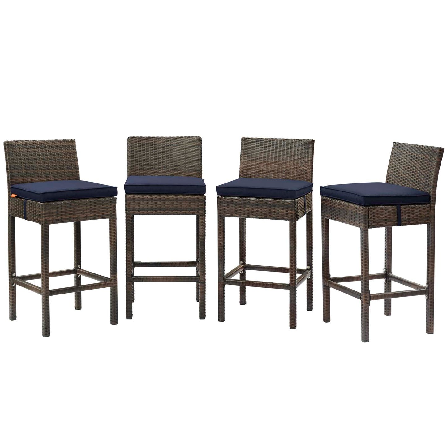 Conduit Bar Stool Outdoor Patio Wicker Rattan Set of 4, Fabric Rattan Wicker, Brown Navy Blue, 17532