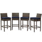 Conduit Bar Stool Outdoor Patio Wicker Rattan Set of 4, Fabric Rattan Wicker, Brown Navy Blue, 17532