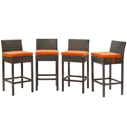 Conduit Bar Stool Outdoor Patio Wicker Rattan Set of 4, Fabric Rattan Wicker, Brown Orange, 17533