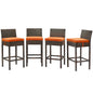 Conduit Bar Stool Outdoor Patio Wicker Rattan Set of 4, Fabric Rattan Wicker, Brown Orange, 17533