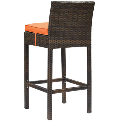 Conduit Bar Stool Outdoor Patio Wicker Rattan Set of 4, Fabric Rattan Wicker, Brown Orange, 17533