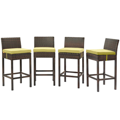 Conduit Bar Stool Outdoor Patio Wicker Rattan Set of 4, Fabric Rattan Wicker, Brown Green, 17534