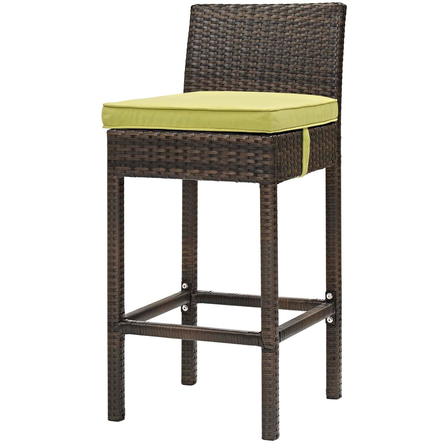 Conduit Bar Stool Outdoor Patio Wicker Rattan Set of 4, Fabric Rattan Wicker, Brown Green, 17534