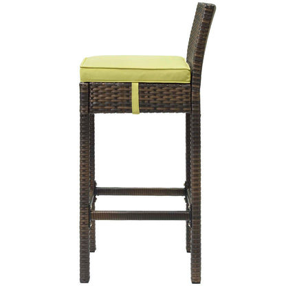 Conduit Bar Stool Outdoor Patio Wicker Rattan Set of 4, Fabric Rattan Wicker, Brown Green, 17534