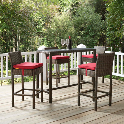 Conduit Bar Stool Outdoor Patio Wicker Rattan Set of 4, Fabric Rattan Wicker, Brown Red, 17535