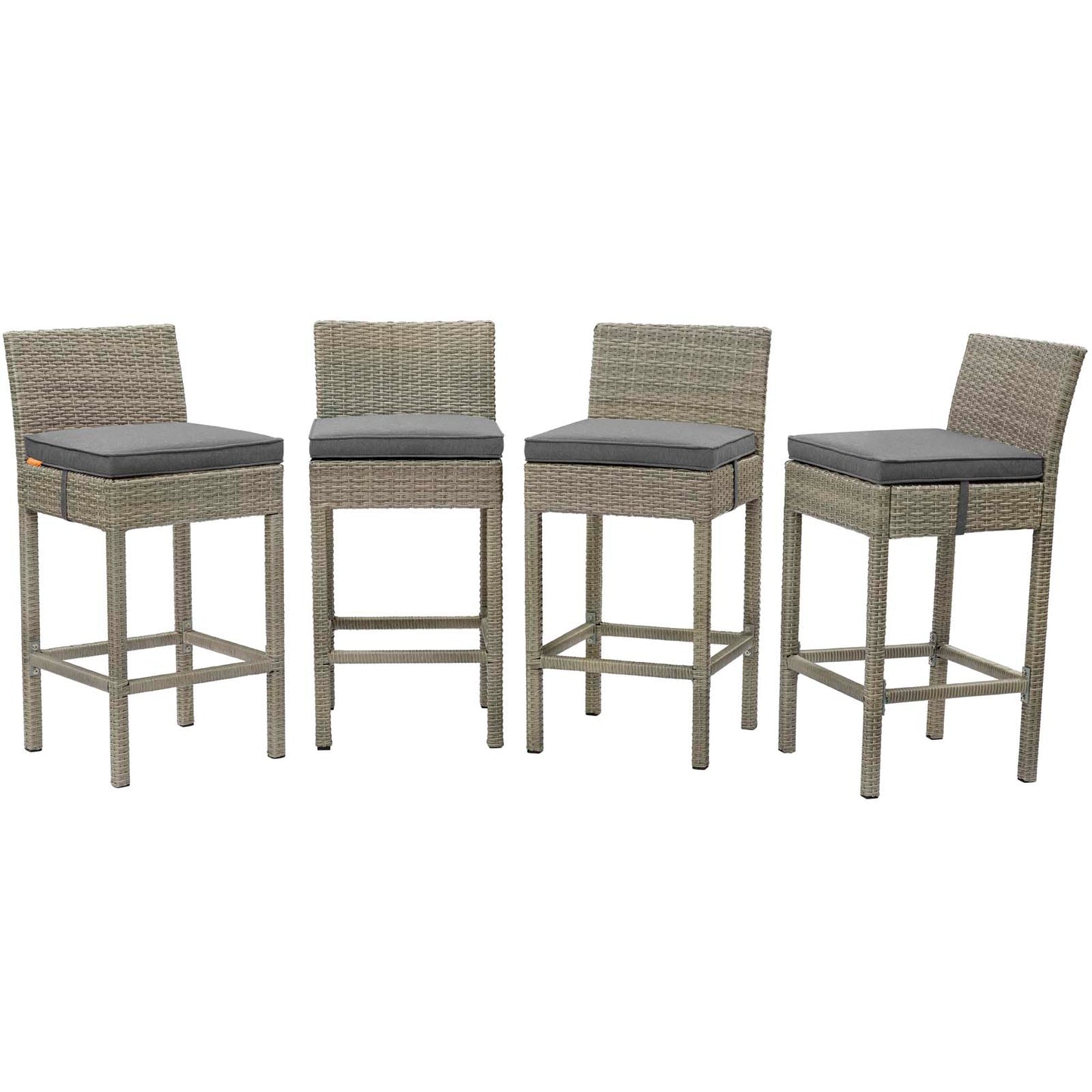 Conduit Bar Stool Outdoor Patio Wicker Rattan Set of 4, Fabric Rattan Wicker, Dark Grey Gray, 17539