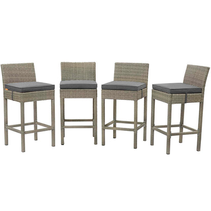 Conduit Bar Stool Outdoor Patio Wicker Rattan Set of 4, Fabric Rattan Wicker, Dark Grey Gray, 17539