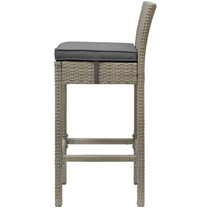 Conduit Bar Stool Outdoor Patio Wicker Rattan Set of 4, Fabric Rattan Wicker, Dark Grey Gray, 17539