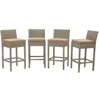 Conduit Bar Stool Outdoor Patio Wicker Rattan Set of 4, Fabric Rattan Wicker, Light Brown, 17543