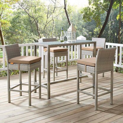 Conduit Bar Stool Outdoor Patio Wicker Rattan Set of 4, Fabric Rattan Wicker, Light Brown, 17543