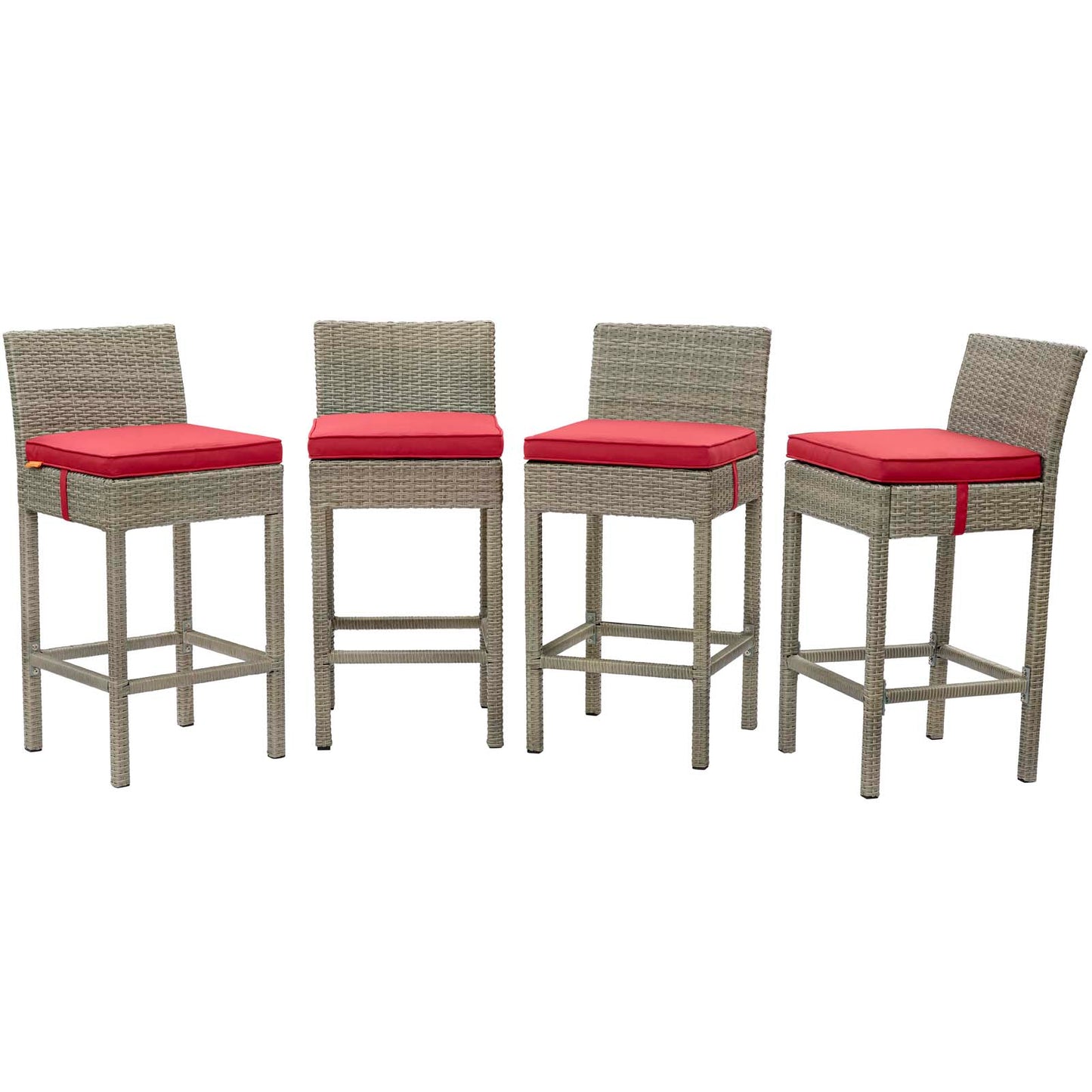 Conduit Bar Stool Outdoor Patio Wicker Rattan Set of 4, Fabric Rattan Wicker, Red, 17547