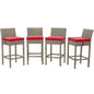 Conduit Bar Stool Outdoor Patio Wicker Rattan Set of 4, Fabric Rattan Wicker, Red, 17547