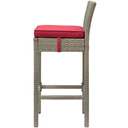 Conduit Bar Stool Outdoor Patio Wicker Rattan Set of 4, Fabric Rattan Wicker, Red, 17547