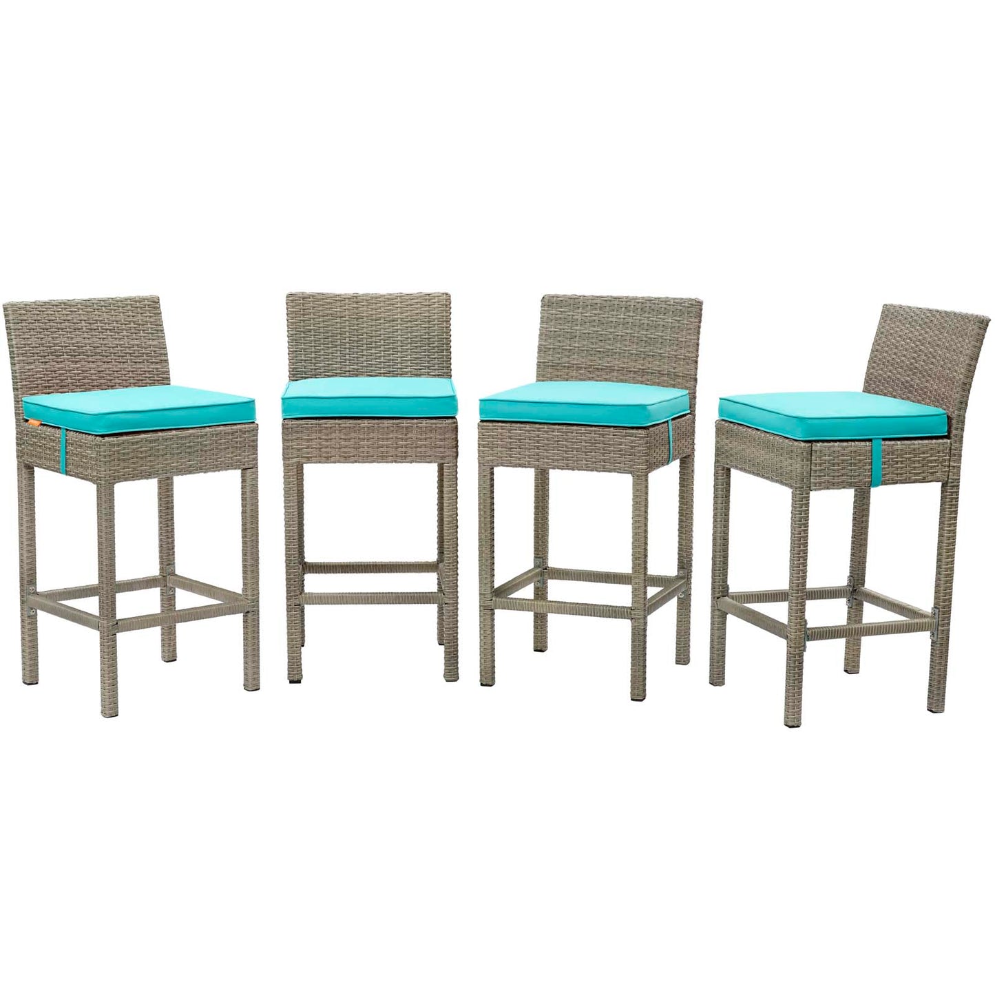 Conduit Bar Stool Outdoor Patio Wicker Rattan Set of 4, Fabric Rattan Wicker, Blue, 17548