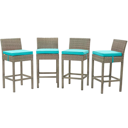 Conduit Bar Stool Outdoor Patio Wicker Rattan Set of 4, Fabric Rattan Wicker, Blue, 17548