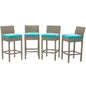 Conduit Bar Stool Outdoor Patio Wicker Rattan Set of 4, Fabric Rattan Wicker, Blue, 17548