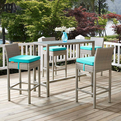 Conduit Bar Stool Outdoor Patio Wicker Rattan Set of 4, Fabric Rattan Wicker, Blue, 17548