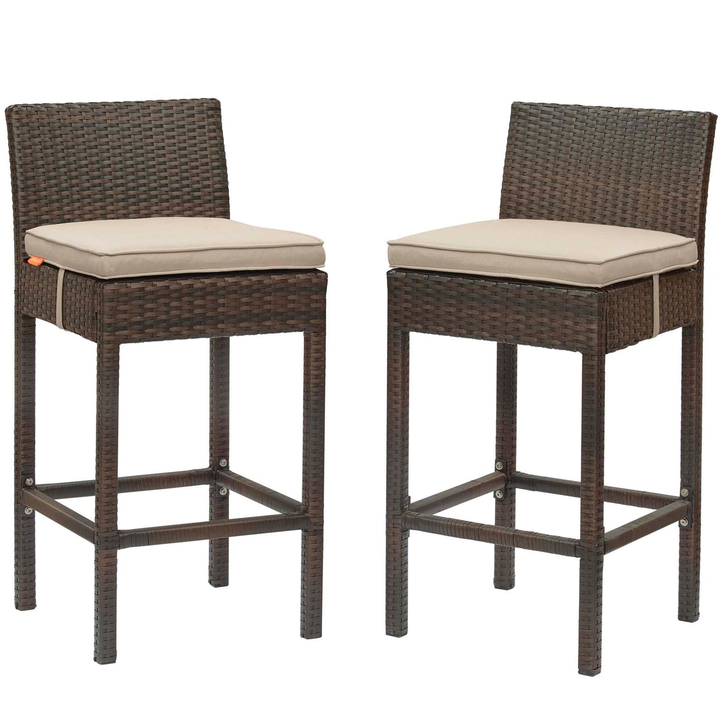Conduit Bar Stool Outdoor Patio Wicker Rattan Set of 2, Fabric Rattan Wicker, Brown Beige, 17550