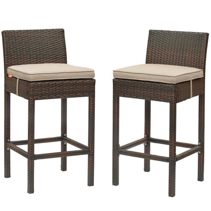 Conduit Bar Stool Outdoor Patio Wicker Rattan Set of 2, Fabric Rattan Wicker, Brown Beige, 17550
