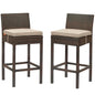 Conduit Bar Stool Outdoor Patio Wicker Rattan Set of 2, Fabric Rattan Wicker, Brown Beige, 17550