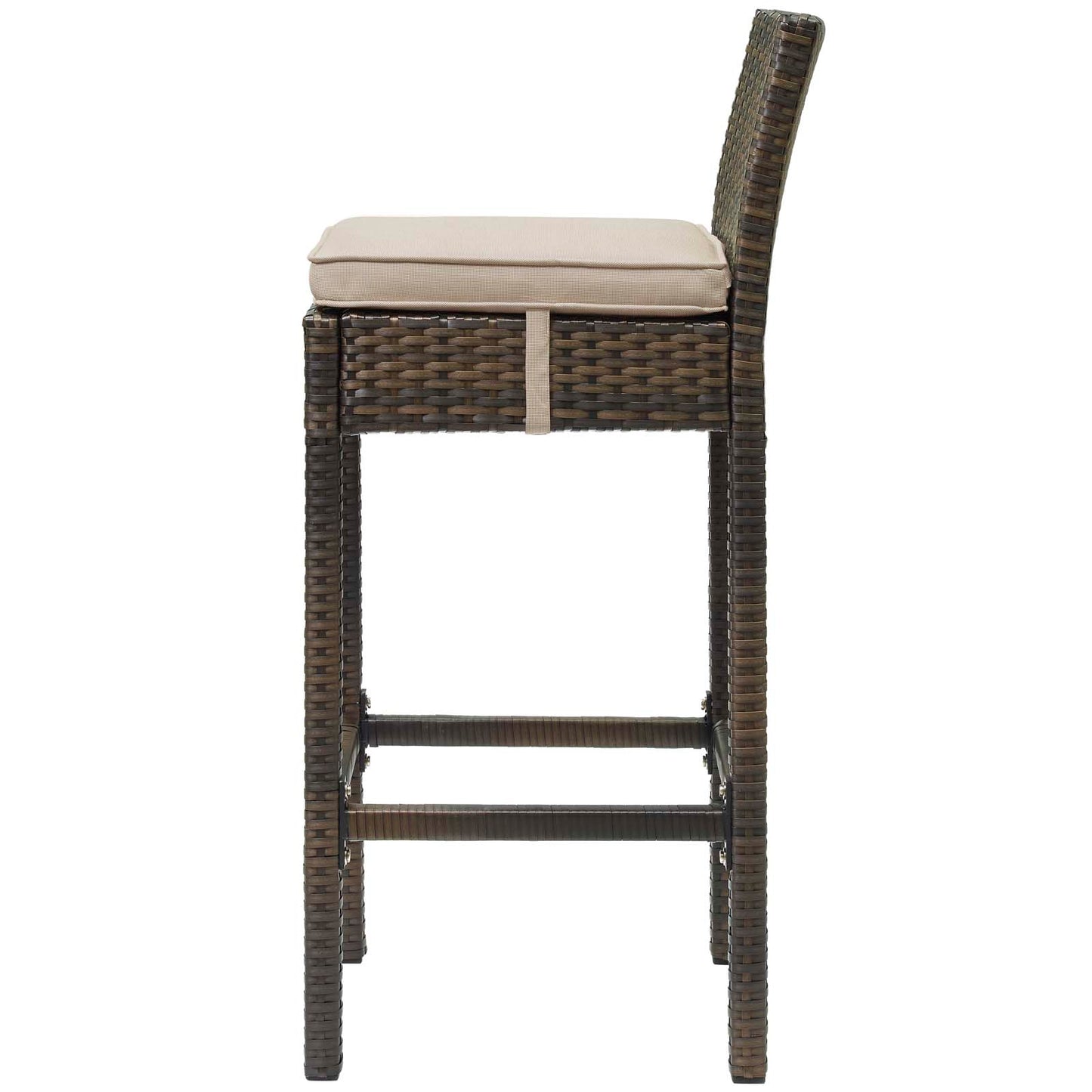 Conduit Bar Stool Outdoor Patio Wicker Rattan Set of 2, Fabric Rattan Wicker, Brown Beige, 17550