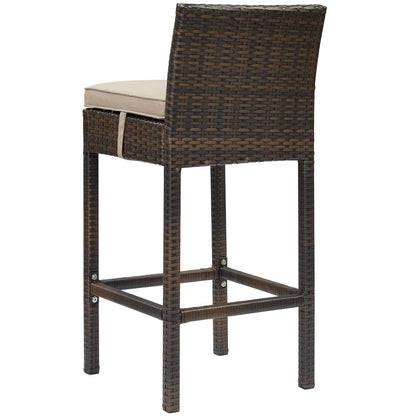 Conduit Bar Stool Outdoor Patio Wicker Rattan Set of 2, Fabric Rattan Wicker, Brown Beige, 17550