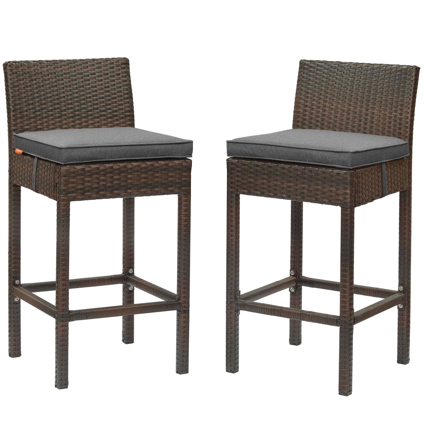 Conduit Bar Stool Outdoor Patio Wicker Rattan Set of 2, Fabric Rattan Wicker, Brown Gray Grey, 17551