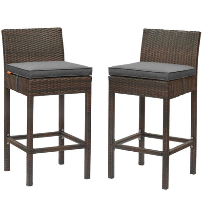 Conduit Bar Stool Outdoor Patio Wicker Rattan Set of 2, Fabric Rattan Wicker, Brown Gray Grey, 17551
