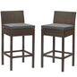 Conduit Bar Stool Outdoor Patio Wicker Rattan Set of 2, Fabric Rattan Wicker, Brown Gray Grey, 17551