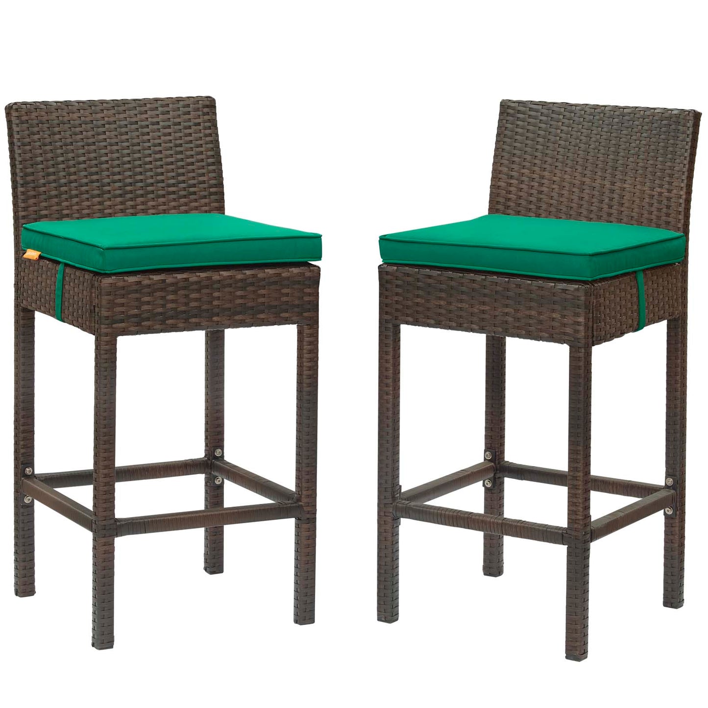 Conduit Bar Stool Outdoor Patio Wicker Rattan Set of 2, Fabric Rattan Wicker, Brown Green, 17553