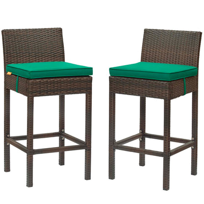 Conduit Bar Stool Outdoor Patio Wicker Rattan Set of 2, Fabric Rattan Wicker, Brown Green, 17553