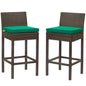 Conduit Bar Stool Outdoor Patio Wicker Rattan Set of 2, Fabric Rattan Wicker, Brown Green, 17553
