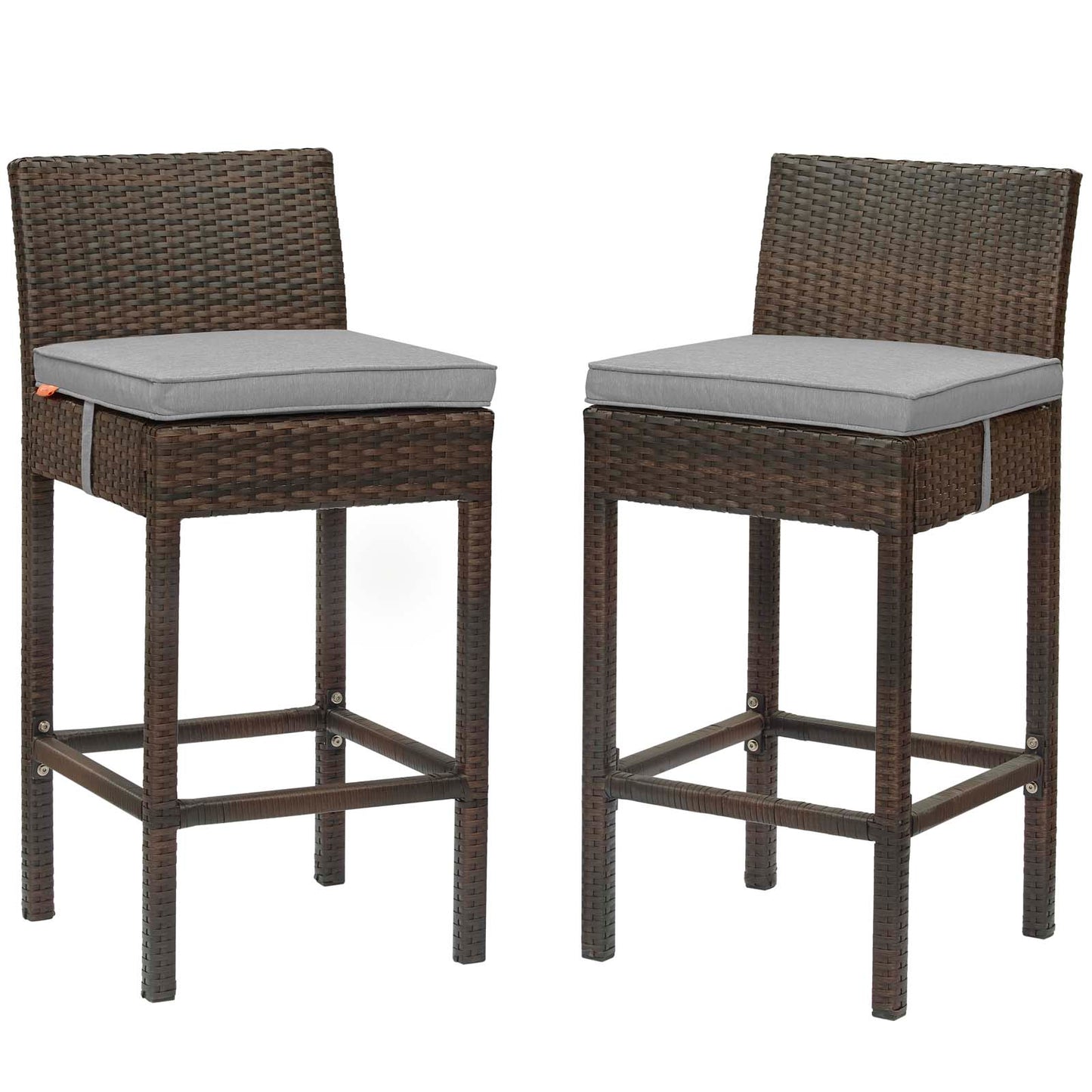 Conduit Bar Stool Outdoor Patio Wicker Rattan Set of 2, Fabric Rattan Wicker, Brown Gray Grey, 17554
