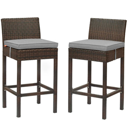 Conduit Bar Stool Outdoor Patio Wicker Rattan Set of 2, Fabric Rattan Wicker, Brown Gray Grey, 17554