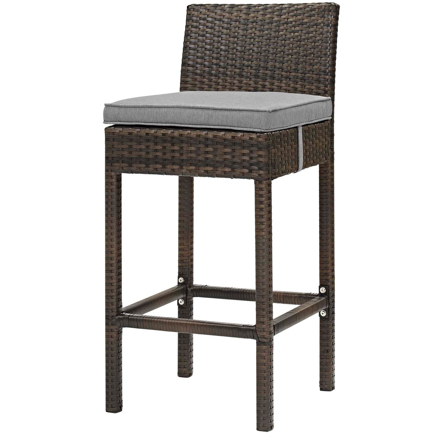 Conduit Bar Stool Outdoor Patio Wicker Rattan Set of 2, Fabric Rattan Wicker, Brown Gray Grey, 17554
