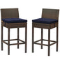 Conduit Bar Stool Outdoor Patio Wicker Rattan Set of 2, Fabric Rattan Wicker, Brown Navy Blue, 17556