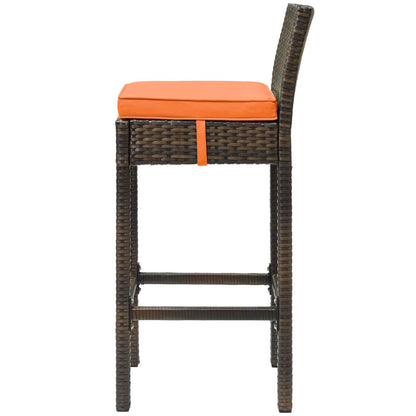 Conduit Bar Stool Outdoor Patio Wicker Rattan Set of 2, Fabric Rattan Wicker, Brown Orange, 17557
