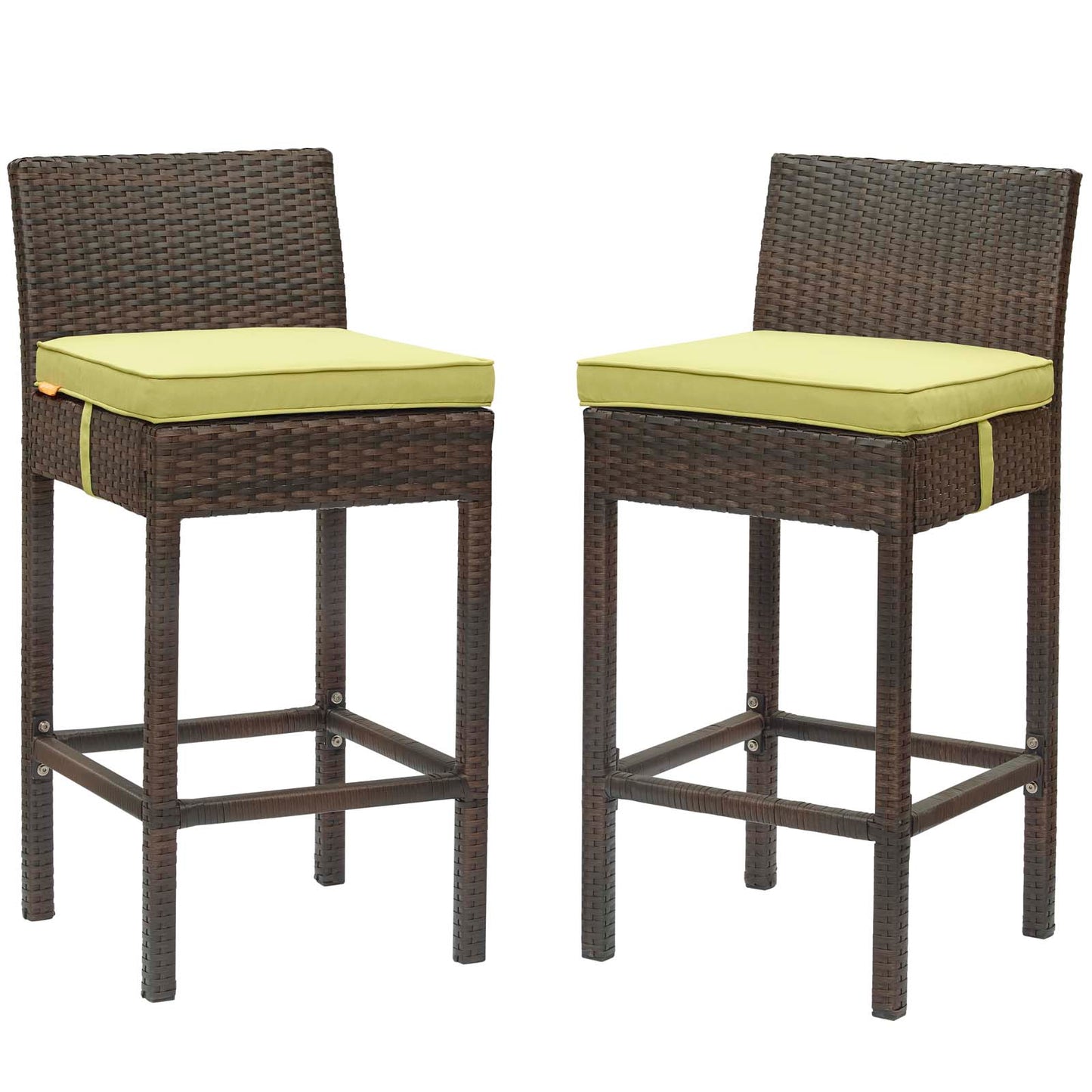 Conduit Bar Stool Outdoor Patio Wicker Rattan Set of 2, Fabric Rattan Wicker, Brown Green, 17558