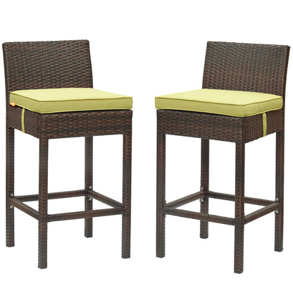 Conduit Bar Stool Outdoor Patio Wicker Rattan Set of 2, Fabric Rattan Wicker, Brown Green, 17558