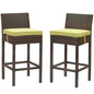 Conduit Bar Stool Outdoor Patio Wicker Rattan Set of 2, Fabric Rattan Wicker, Brown Green, 17558
