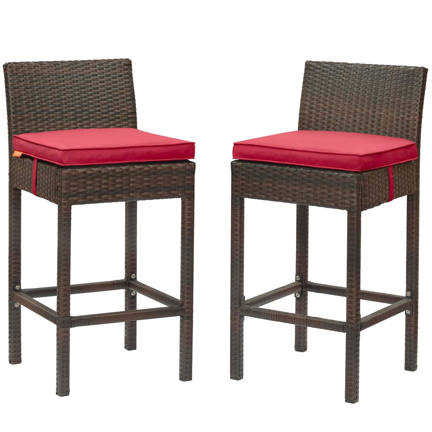 Conduit Bar Stool Outdoor Patio Wicker Rattan Set of 2, Fabric Rattan Wicker, Brown Red, 17559