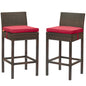 Conduit Bar Stool Outdoor Patio Wicker Rattan Set of 2, Fabric Rattan Wicker, Brown Red, 17559