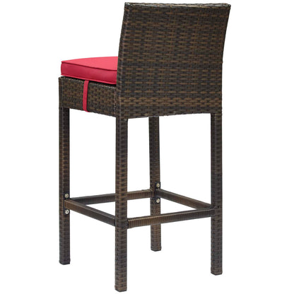 Conduit Bar Stool Outdoor Patio Wicker Rattan Set of 2, Fabric Rattan Wicker, Brown Red, 17559