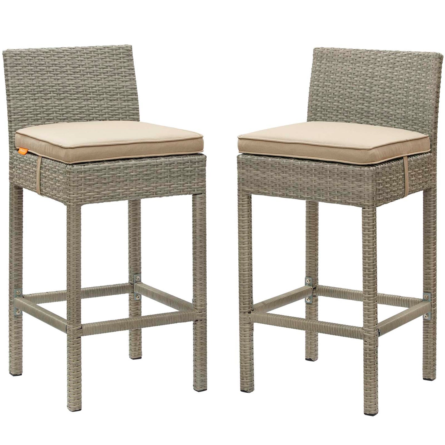 Conduit Bar Stool Outdoor Patio Wicker Rattan Set of 2, Fabric Rattan Wicker, Beige, 17562