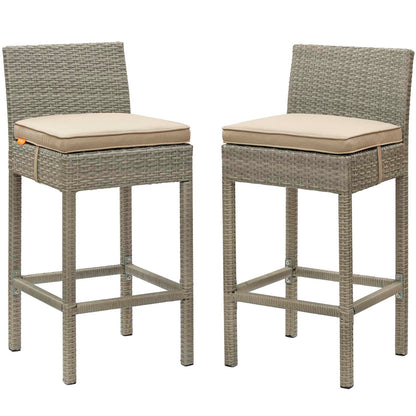 Conduit Bar Stool Outdoor Patio Wicker Rattan Set of 2, Fabric Rattan Wicker, Beige, 17562